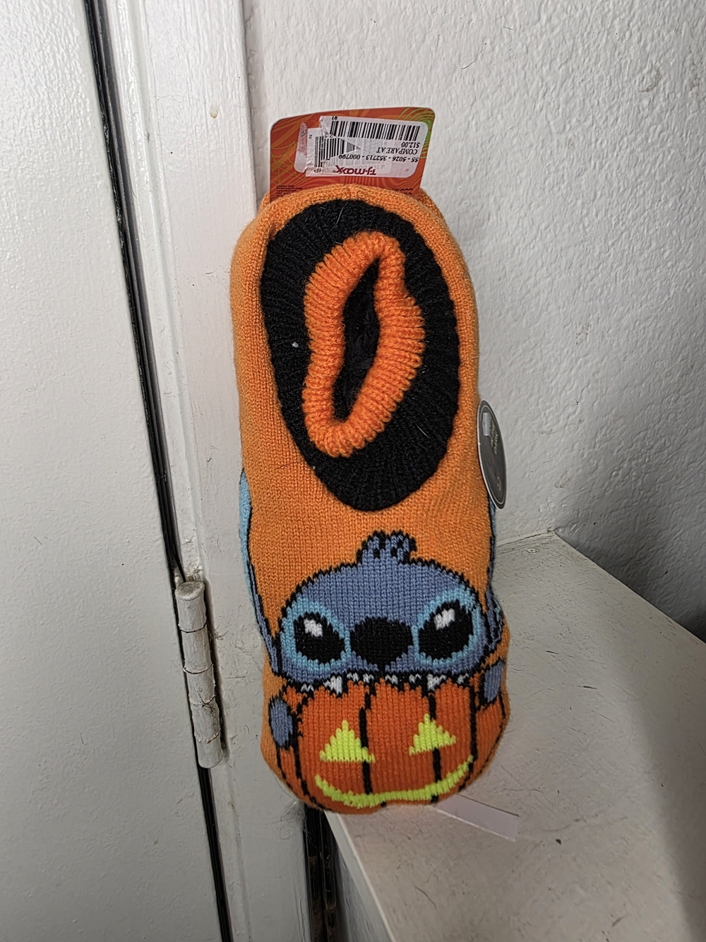 Disney Stitch Orange & Black Halloween Slipper Socks Shoe Size 4-10